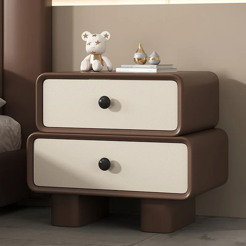 Modern Minimalist Microfiber Leather Pine Plywood MDF Stacked Cylinder Nightstand With 2 Drawers For Bedroom