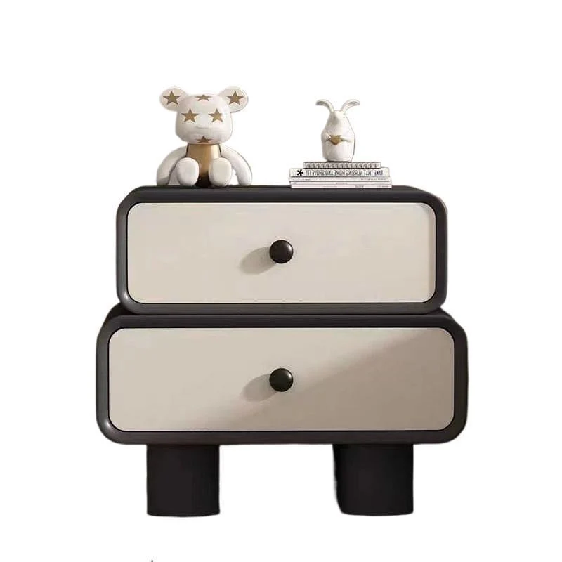 Modern Minimalist Microfiber Leather Pine Plywood MDF Stacked Cylinder Nightstand With 2 Drawers For Bedroom