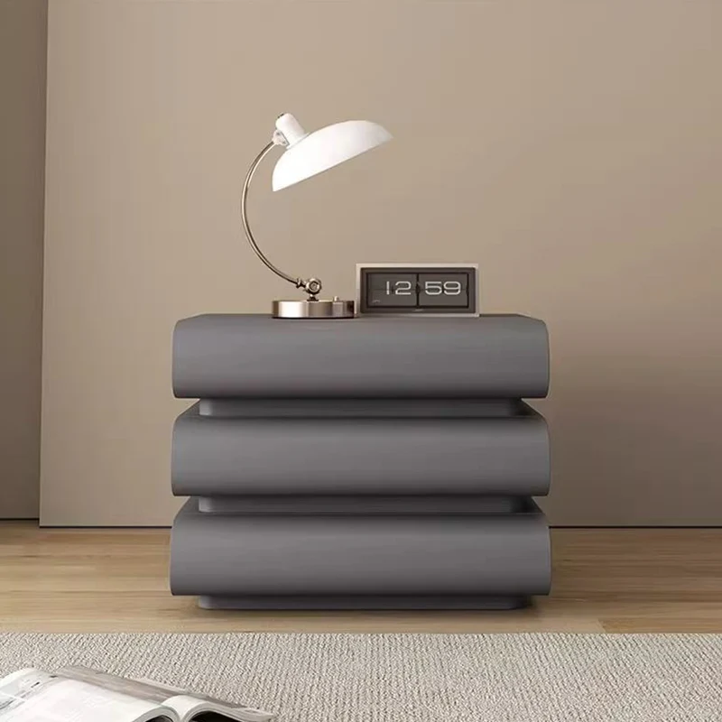Contemporary Creative Faux Leather Solid Wood Metal Semi-Round Square Nightstand With 3 Drawers For Bedroom