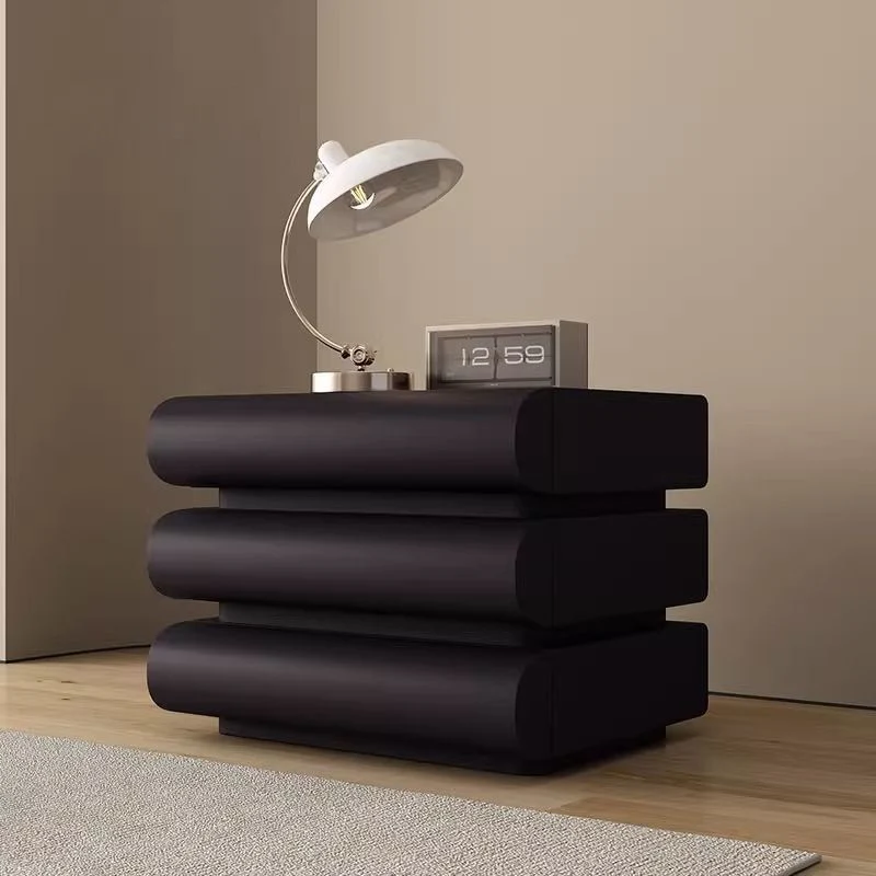 Contemporary Creative Faux Leather Solid Wood Metal Semi-Round Square Nightstand With 3 Drawers For Bedroom