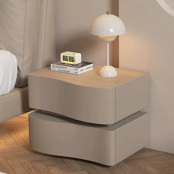 Contemporary Creative Cat-Scratch Resistant Leather MDF Metal Curved Square Nightstand With 2 Drawers For Bedroom