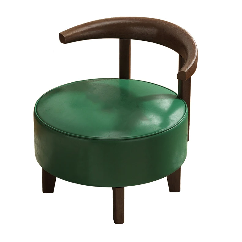 Traditional Vintage Round Rubberwood Faux Oil-Waxed Leather Sponge Swivel Accent Chair Backrest Armless For Living Room