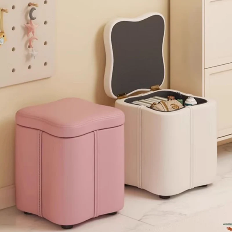 Modern Minimalist Flower Square Storable Solid Wood Synthetic Fabric Sponge Low Stool Backless Armless For Living Room