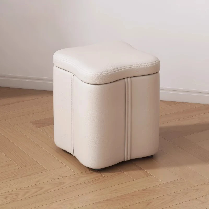 Modern Minimalist Flower Square Storable Solid Wood Synthetic Fabric Sponge Low Stool Backless Armless For Living Room