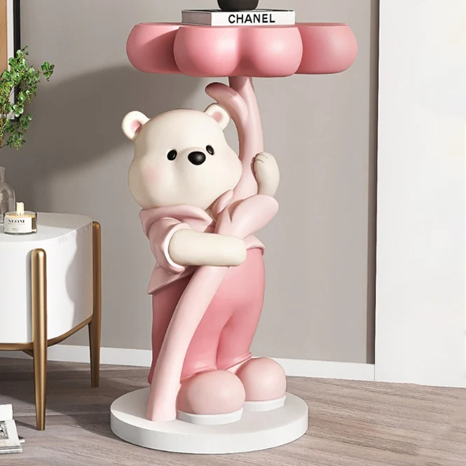 Modern Art Deco Resin Fiberglass Cartoon Bear Clover End Table 1-Tier For Living Room