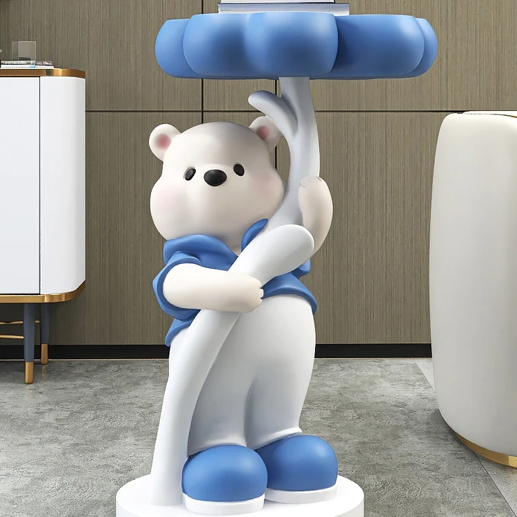 Modern Art Deco Resin Fiberglass Cartoon Bear Clover End Table 1-Tier For Living Room