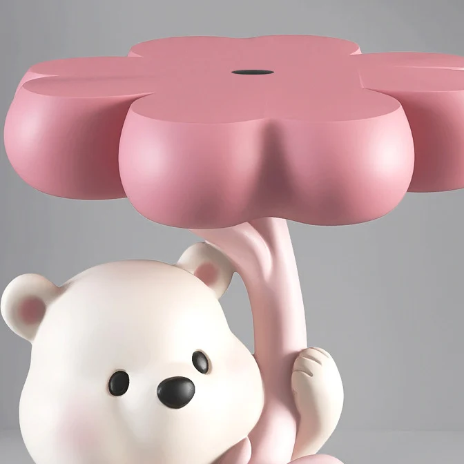 Modern Art Deco Resin Fiberglass Cartoon Bear Clover End Table 1-Tier For Living Room