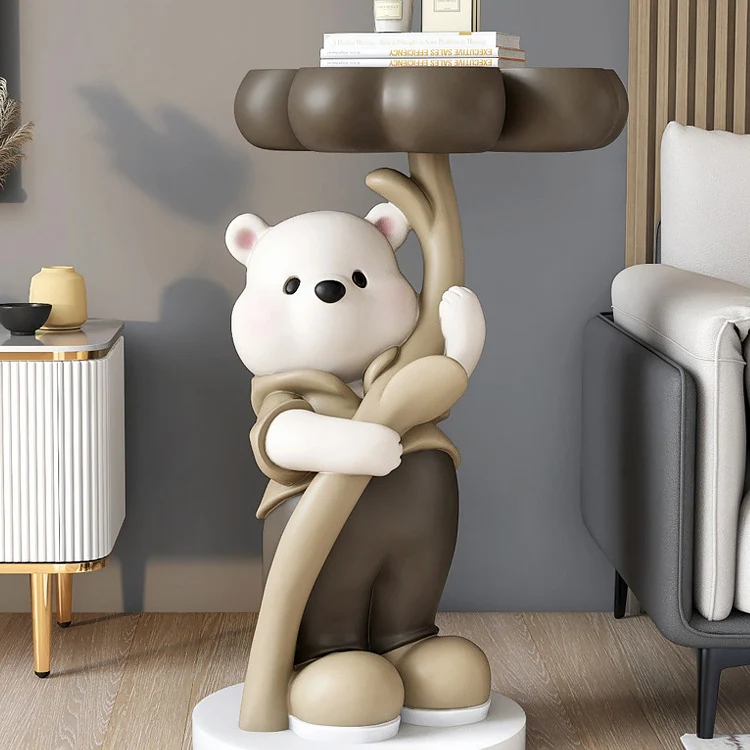 Modern Art Deco Resin Fiberglass Cartoon Bear Clover End Table 1-Tier For Living Room