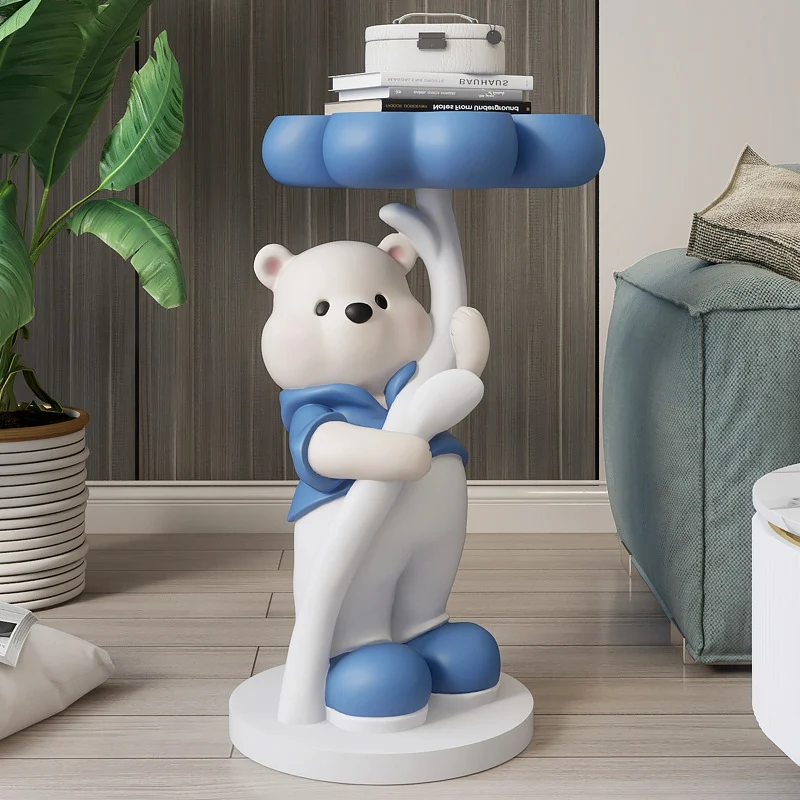 Modern Art Deco Resin Fiberglass Cartoon Bear Clover End Table 1-Tier For Living Room