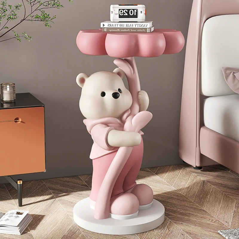 Modern Art Deco Resin Fiberglass Cartoon Bear Clover End Table 1-Tier For Living Room