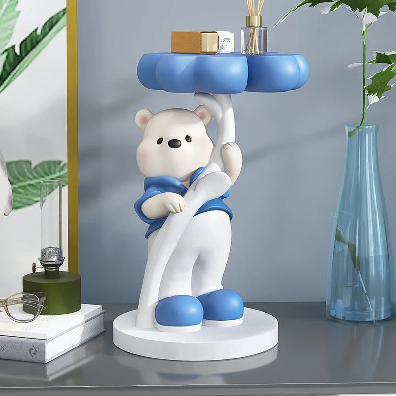 Modern Art Deco Resin Fiberglass Cartoon Bear Clover End Table 1-Tier For Living Room