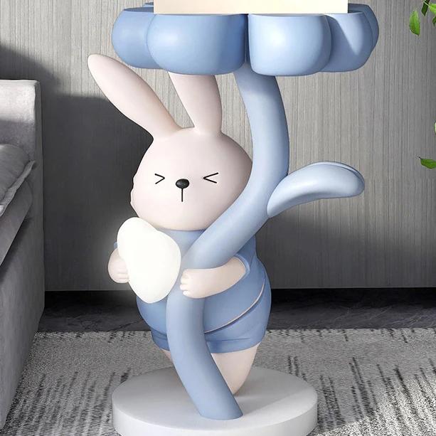 Modern Art Deco Resin Clover Cartoon Rabbit End Table 1-Tier For Living Room