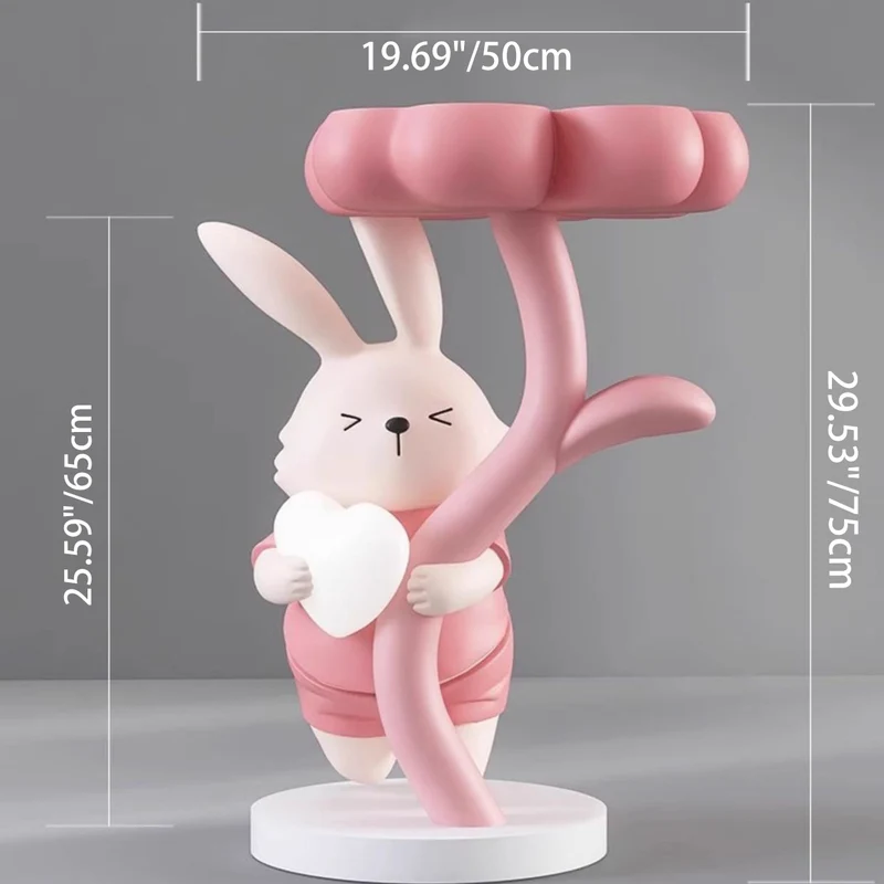Modern Art Deco Resin Clover Cartoon Rabbit End Table 1-Tier For Living Room