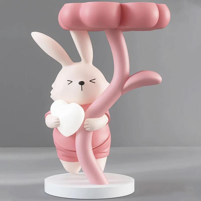 Modern Art Deco Resin Clover Cartoon Rabbit End Table 1-Tier For Living Room