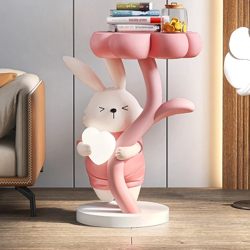 Modern Art Deco Resin Clover Cartoon Rabbit End Table 1-Tier For Living Room