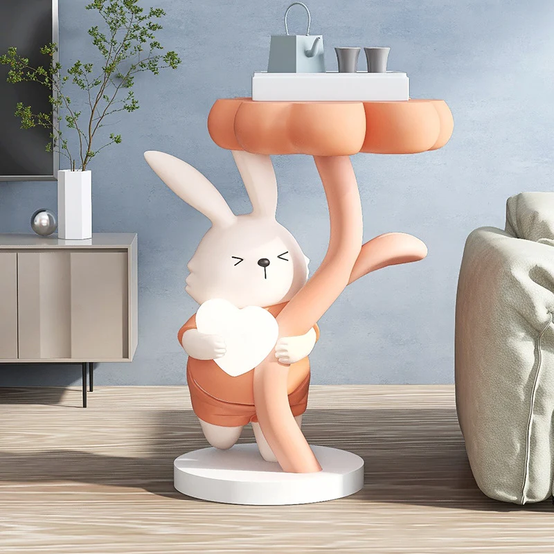 Modern Art Deco Resin Clover Cartoon Rabbit End Table 1-Tier For Living Room