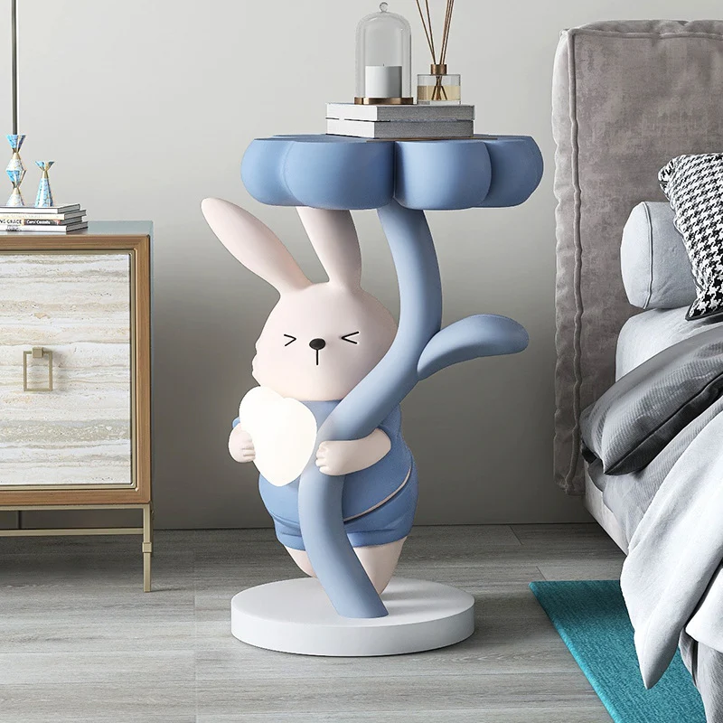 Modern Art Deco Resin Clover Cartoon Rabbit End Table 1-Tier For Living Room