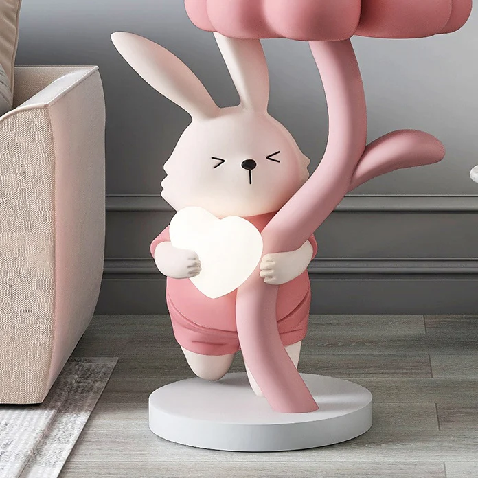 Modern Art Deco Resin Clover Cartoon Rabbit End Table 1-Tier For Living Room
