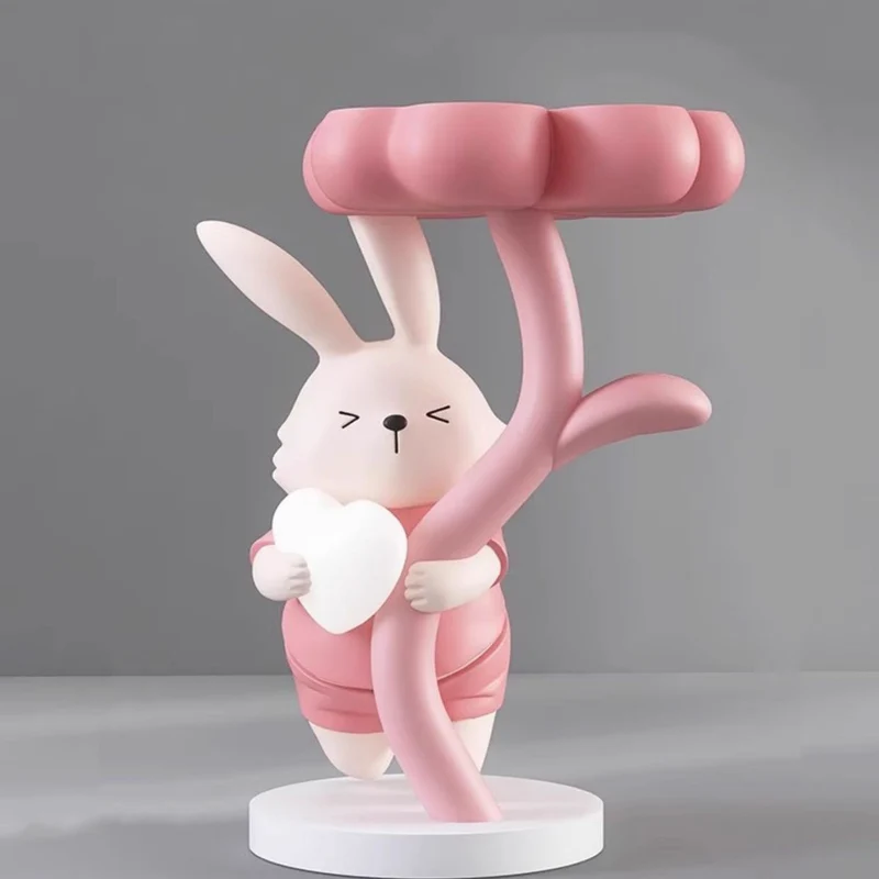 Modern Art Deco Resin Clover Cartoon Rabbit End Table 1-Tier For Living Room