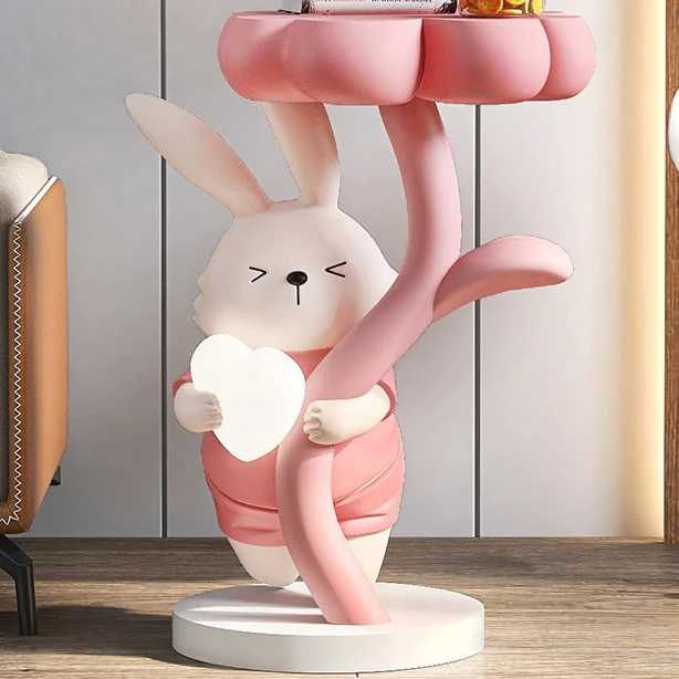 Modern Art Deco Resin Clover Cartoon Rabbit End Table 1-Tier For Living Room