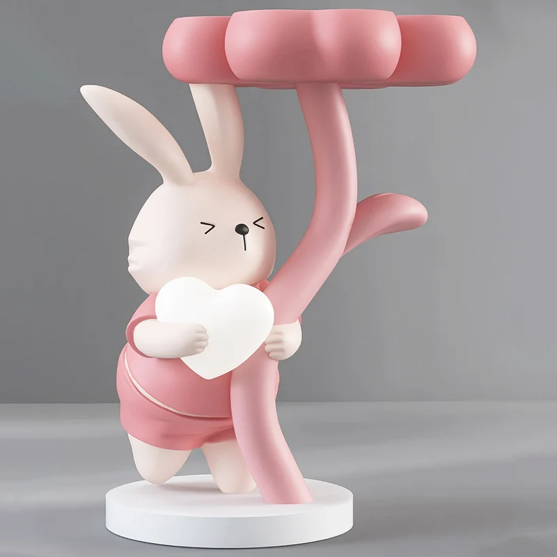 Modern Art Deco Resin Clover Cartoon Rabbit End Table 1-Tier For Living Room