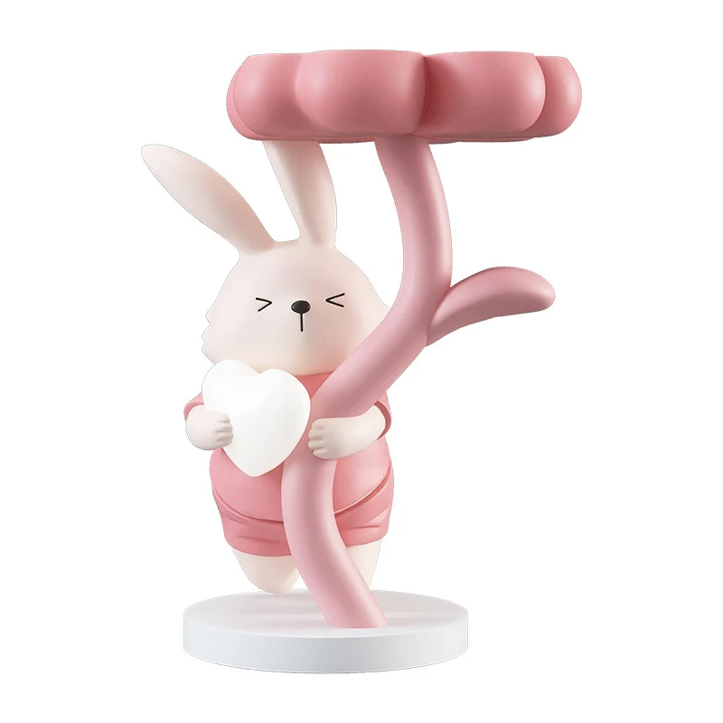 Modern Art Deco Resin Clover Cartoon Rabbit End Table 1-Tier For Living Room