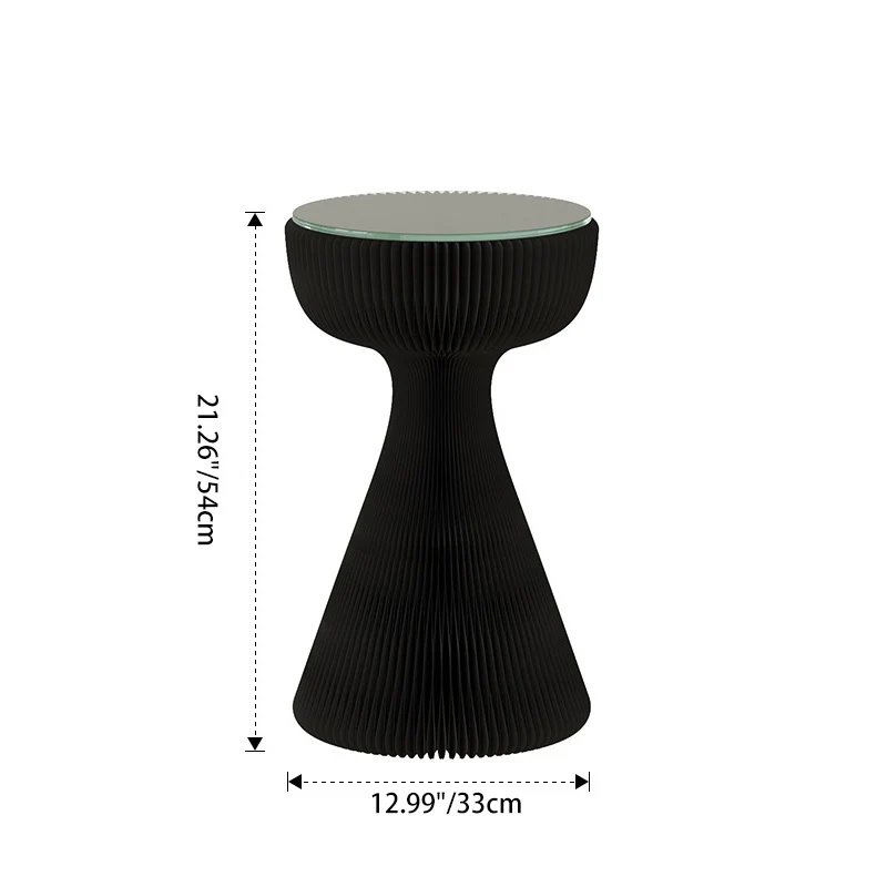 Contemporary Creative Tempered Glass Paper Cone Round End Table 1-Tier For Living Room