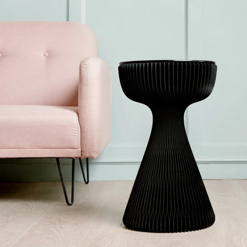 Contemporary Creative Tempered Glass Paper Cone Round End Table 1-Tier For Living Room