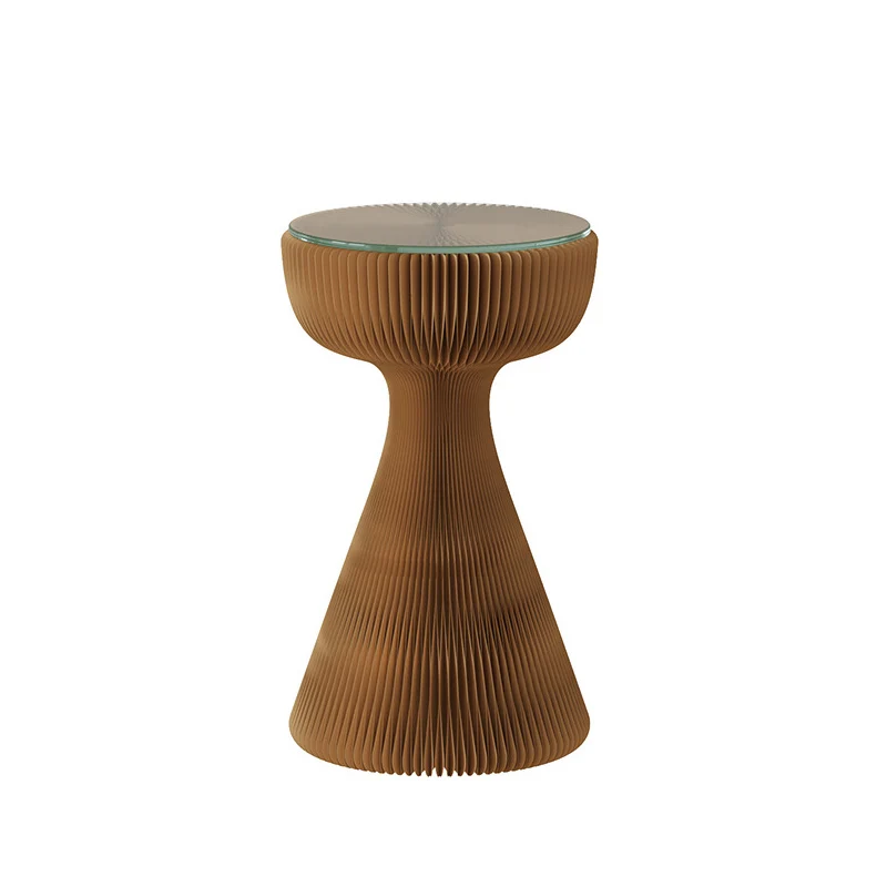 Contemporary Creative Tempered Glass Paper Cone Round End Table 1-Tier For Living Room