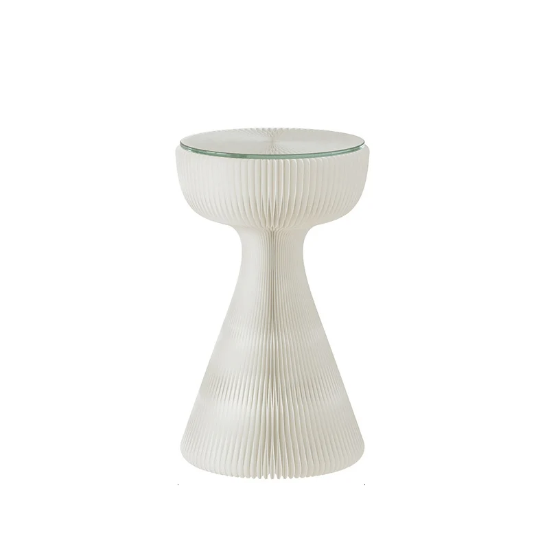 Contemporary Creative Tempered Glass Paper Cone Round End Table 1-Tier For Living Room