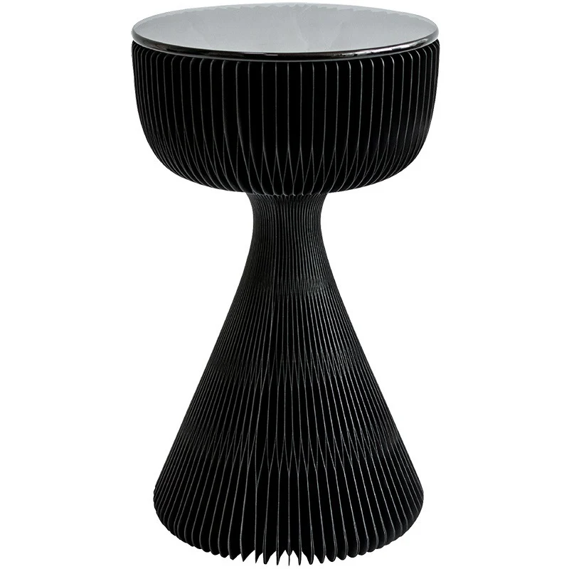 Contemporary Creative Tempered Glass Paper Cone Round End Table 1-Tier For Living Room