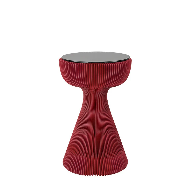 Contemporary Creative Tempered Glass Paper Cone Round End Table 1-Tier For Living Room
