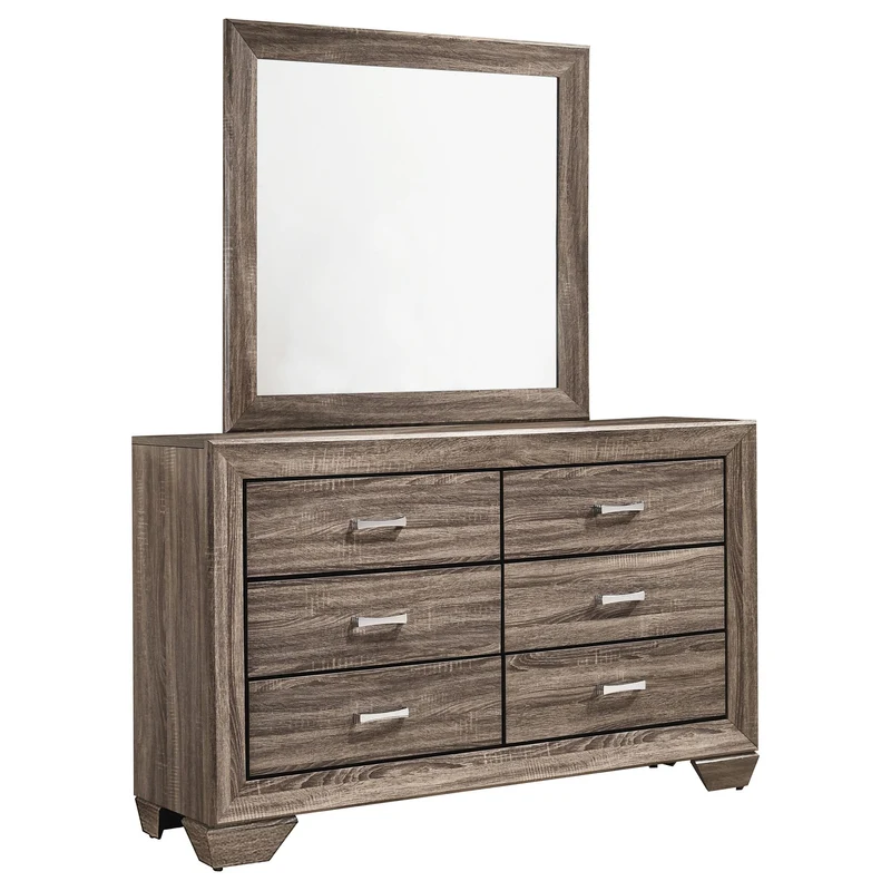 Coaster Furniture Kauffman 204193M 6-Drawer Dresser with Mirror - Washed Taupe