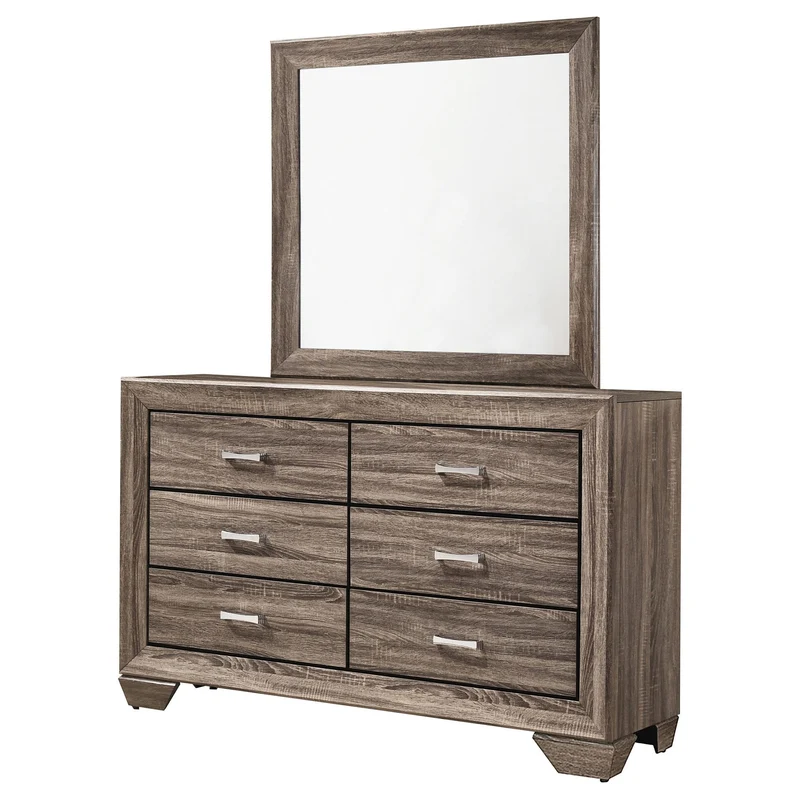Coaster Furniture Kauffman 204193M 6-Drawer Dresser with Mirror - Washed Taupe