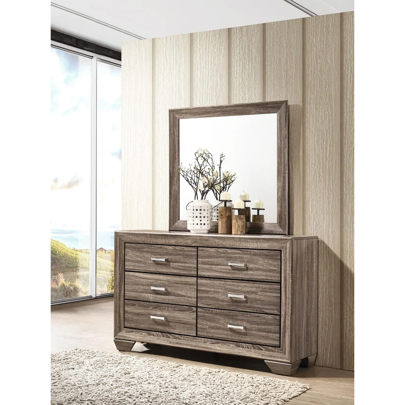 Coaster Furniture Kauffman 204193M 6-Drawer Dresser with Mirror - Washed Taupe