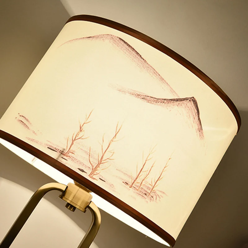 Traditional Chinese Fabric Metal Arched Cylinder 1-Light Table Lamp For Bedroom