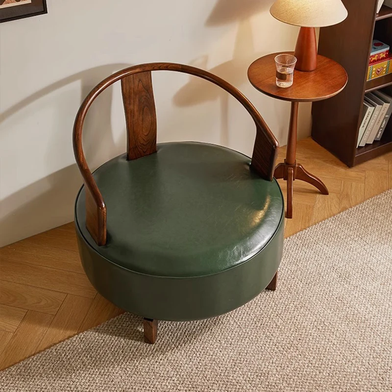 Contemporary Nordic Round Beech PU Leather Sponge Swivel Accent Chair Backrest Armless For Living Room