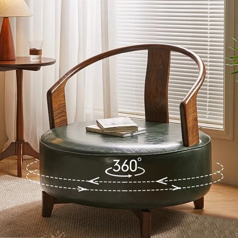 Contemporary Nordic Round Beech PU Leather Sponge Swivel Accent Chair Backrest Armless For Living Room