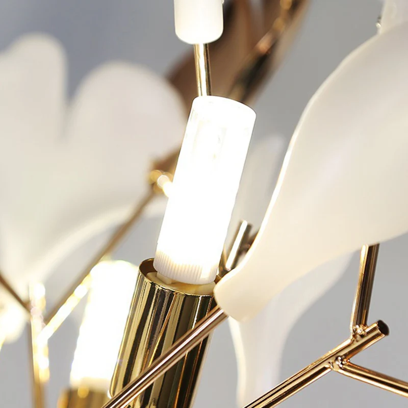 Contemporary Creative Metal Porcelain Acrylic Ginkgo Leaf 5-Light Standing Floor Lamp For Bedroom