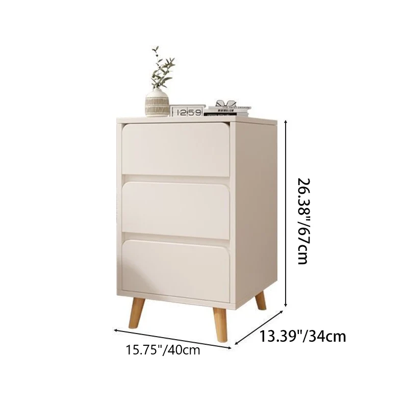 Modern Minimalist Medium-Density Fiberboard Solid Wood Cylinder Square Nightstand With 1/2/3 Drawers For Bedroom