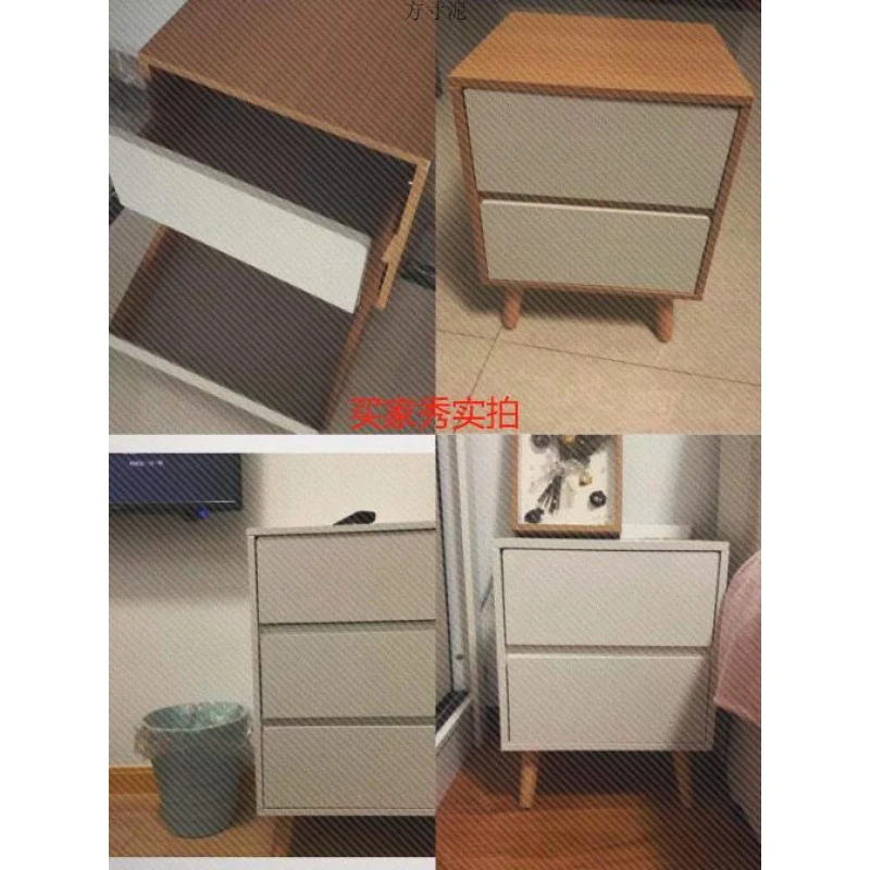 Modern Minimalist Medium-Density Fiberboard Solid Wood Cylinder Square Nightstand With 1/2/3 Drawers For Bedroom