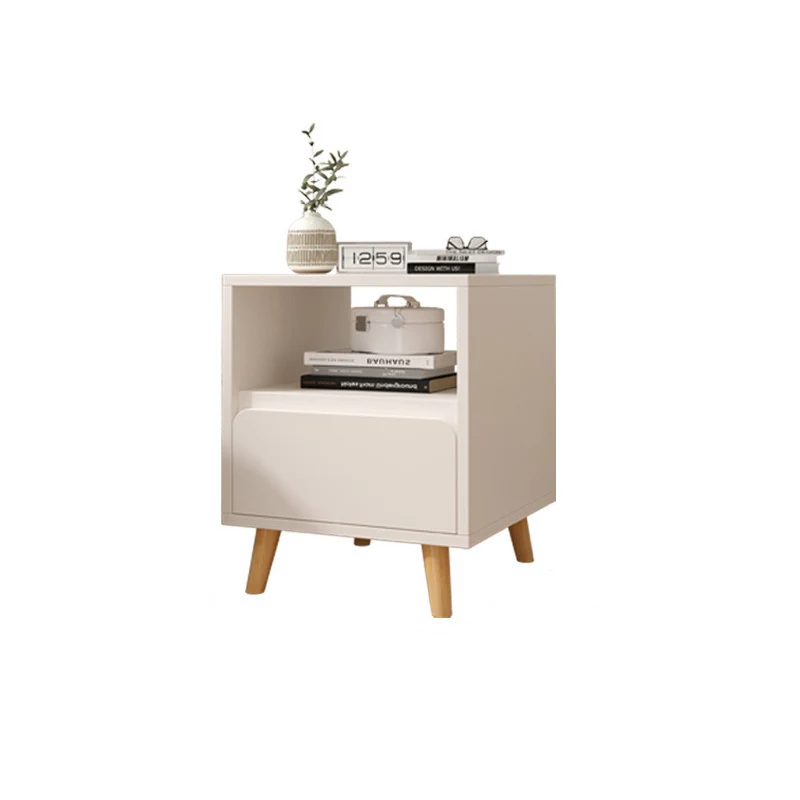 Modern Minimalist Medium-Density Fiberboard Solid Wood Cylinder Square Nightstand With 1/2/3 Drawers For Bedroom