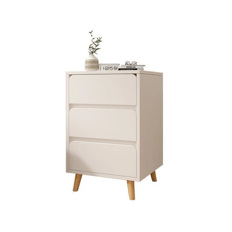 Modern Minimalist Medium-Density Fiberboard Solid Wood Cylinder Square Nightstand With 1/2/3 Drawers For Bedroom