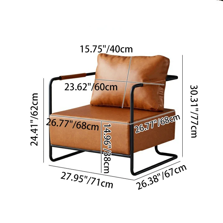 Contemporary Industrial Rectangular Carbon Steel Faux Leather Synthetic Fabric Single Person Accent Chair Backrest Armrest For Living Room