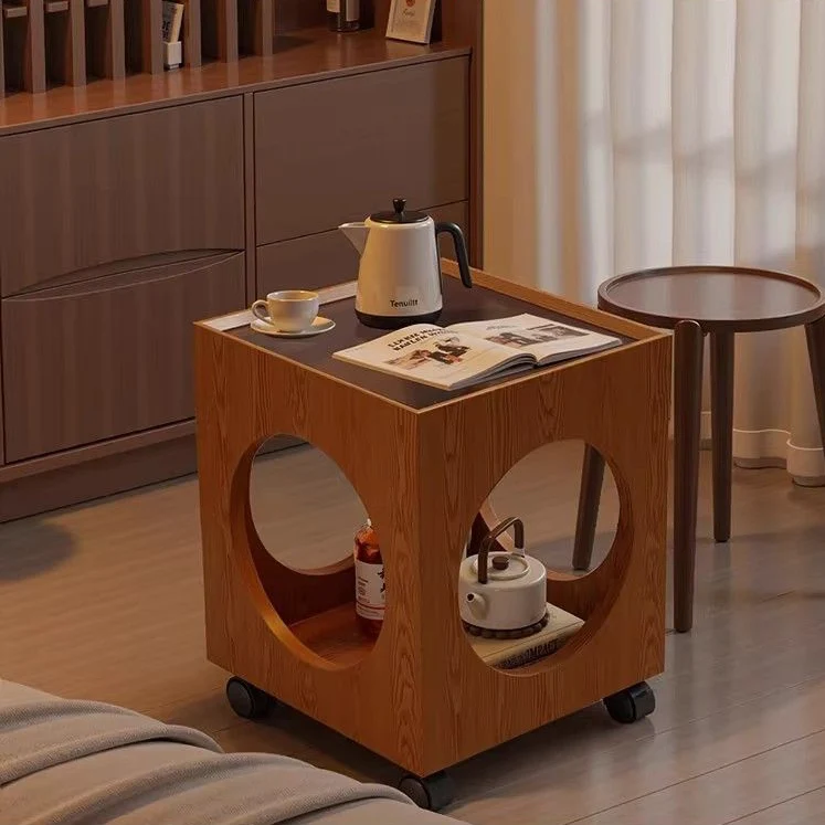 Contemporary Creative Tempered Glass Solid Wood Hollow Square End Table With 2-Tiers For Living Room