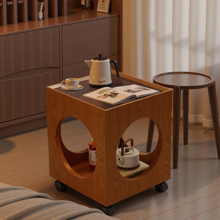 Contemporary Creative Tempered Glass Solid Wood Hollow Square End Table With 2-Tiers For Living Room