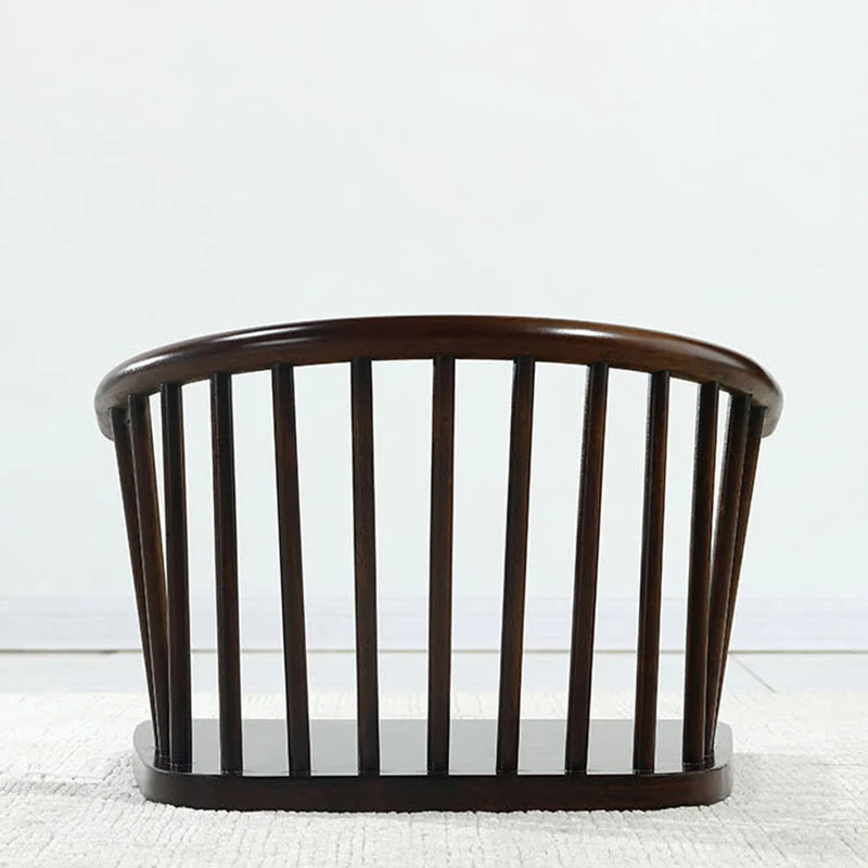 Traditional Japanese Cotton-Linen Rubberwood Curved Floor Chair With Backrest For Living Room