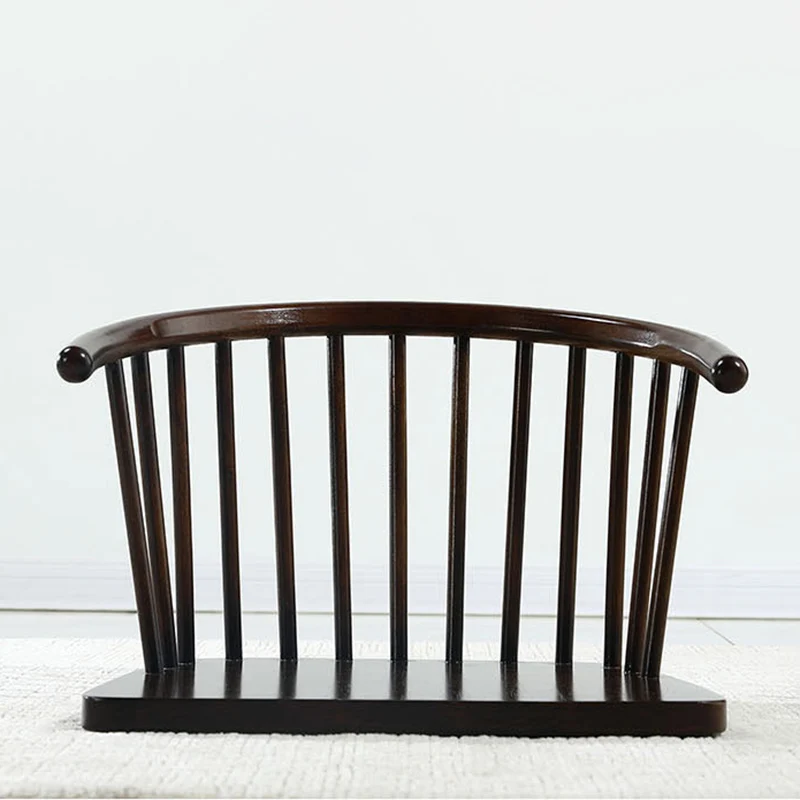 Traditional Japanese Cotton-Linen Rubberwood Curved Floor Chair With Backrest For Living Room