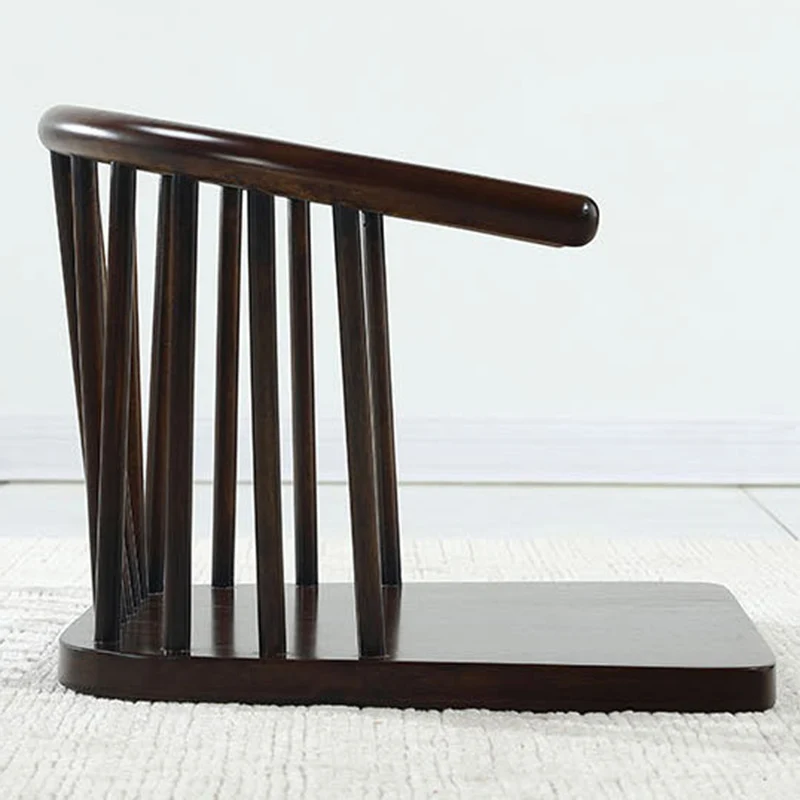 Traditional Japanese Cotton-Linen Rubberwood Curved Floor Chair With Backrest For Living Room