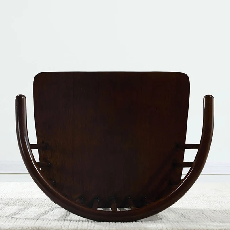 Traditional Japanese Cotton-Linen Rubberwood Curved Floor Chair With Backrest For Living Room
